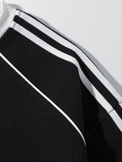 Relax Fit Stripe Waffle Crew Neck Sweatshirt