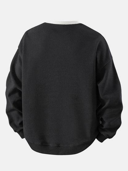 Relax Fit Stripe Waffle Crew Neck Sweatshirt