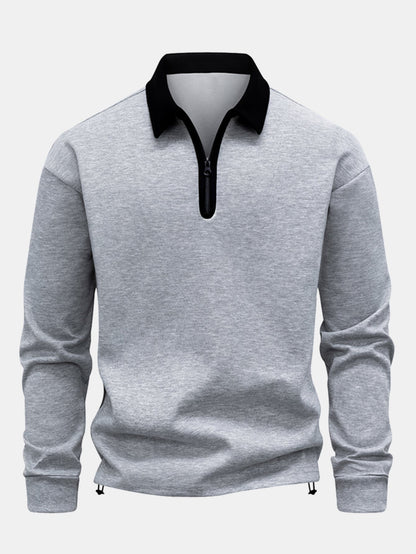 Contrast Zipper Polo Collar Sweatshirt.