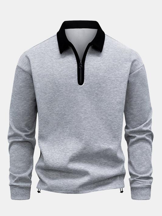 Contrast Zipper Polo Collar Sweatshirt.