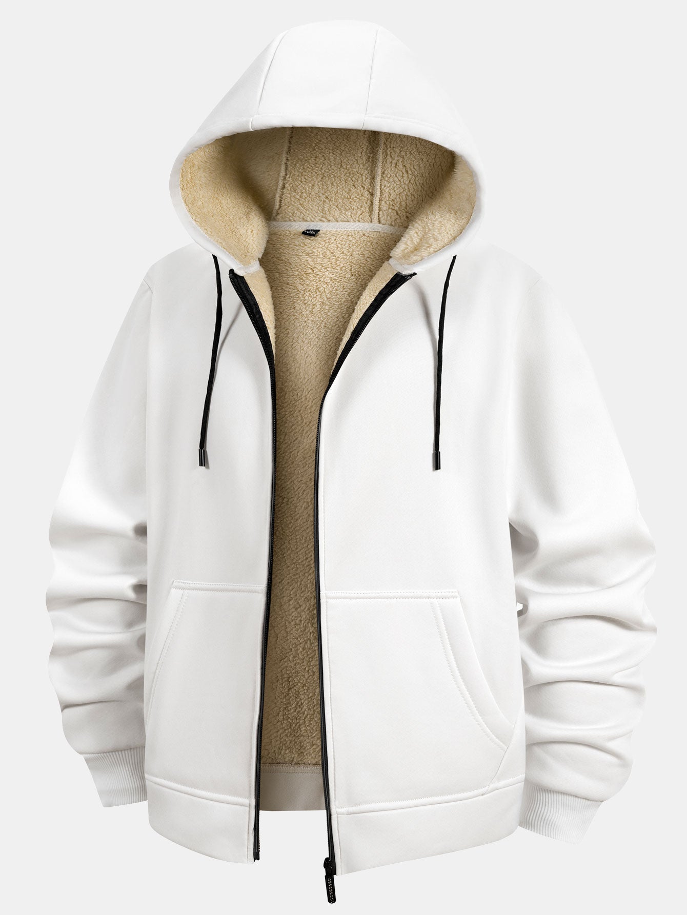 Teddy Lined Zipper Kangaroo Pocket Hoodie