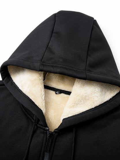 Teddy Lined Zipper Kangaroo Pocket Hoodie