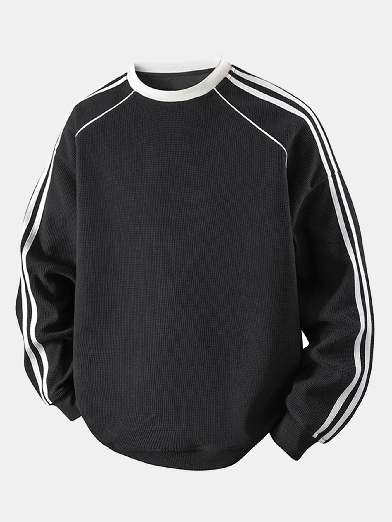 Relax Fit Stripe Waffle Crew Neck Sweatshirt