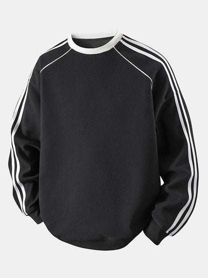 Relax Fit Stripe Waffle Crew Neck Sweatshirt