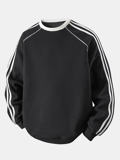 Relax Fit Stripe Waffle Crew Neck Sweatshirt