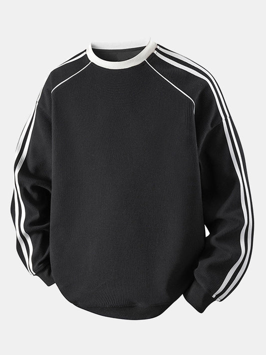Relax Fit Stripe Waffle Crew Neck Sweatshirt