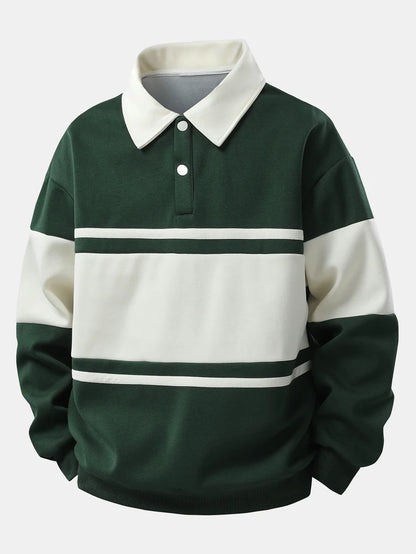 Relax Fit Color Block Patchwork Polo Sweatshirt