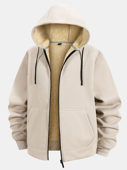 Teddy Lined Zipper Kangaroo Pocket Hoodie