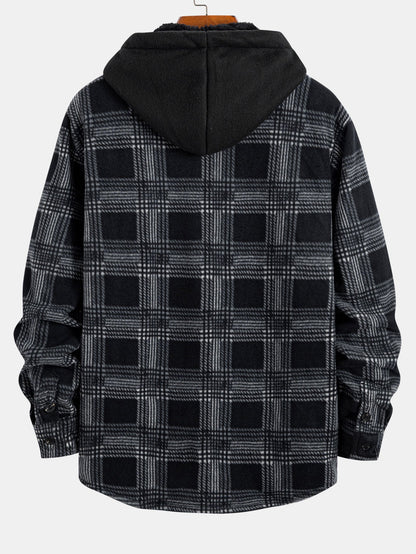 Teddy Lined Zip Up Flannel Plaid Hooded Shirt