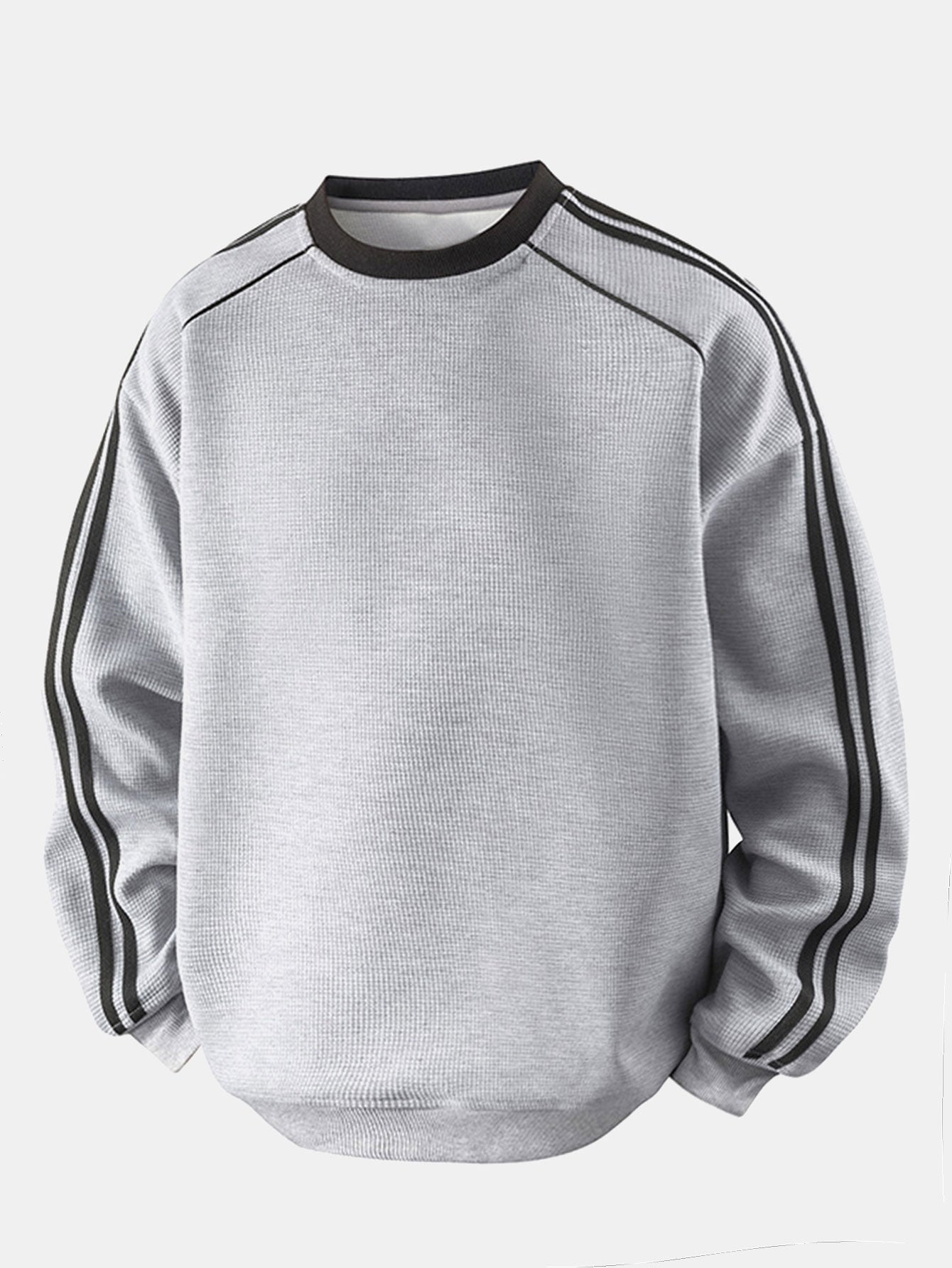 Relax Fit Stripe Waffle Crew Neck Sweatshirt