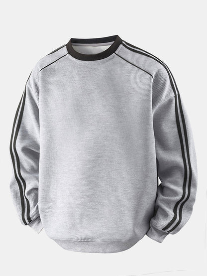 Relax Fit Stripe Waffle Crew Neck Sweatshirt