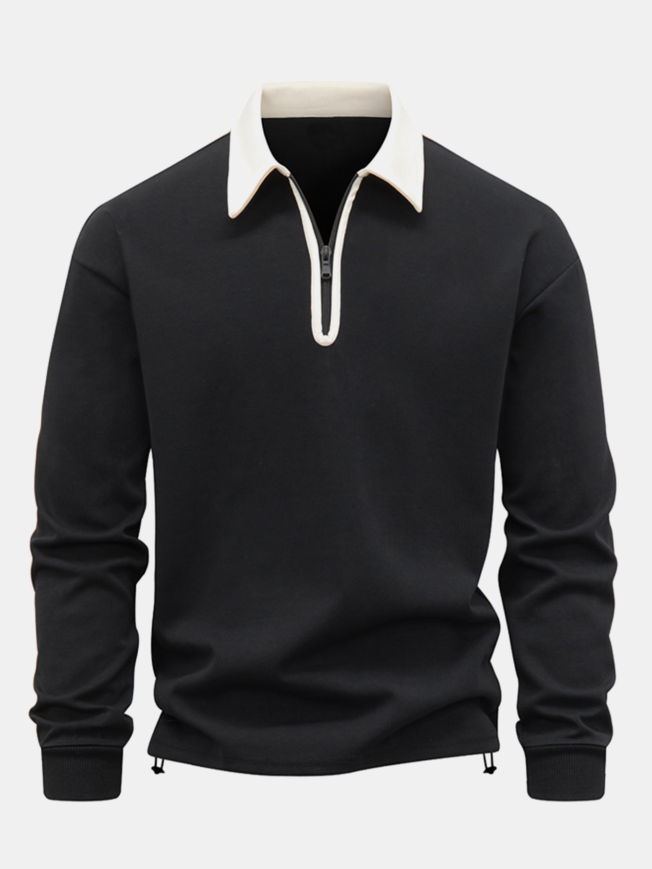 Contrast Zipper Polo Collar Sweatshirt.