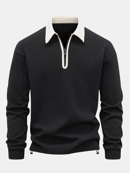 Contrast Zipper Polo Collar Sweatshirt.