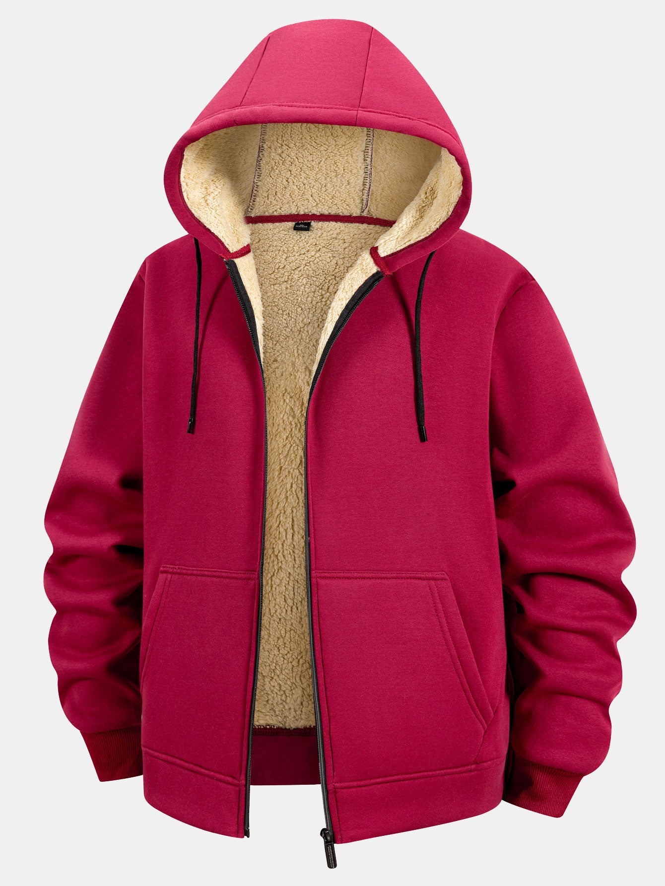 Teddy Lined Zipper Kangaroo Pocket Hoodie