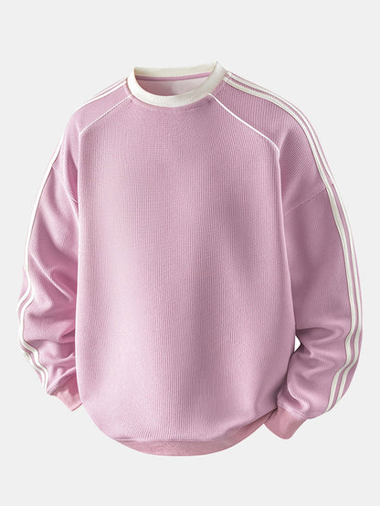 Relax Fit Stripe Waffle Crew Neck Sweatshirt