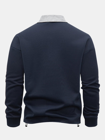 Contrast Zipper Polo Collar Sweatshirt.
