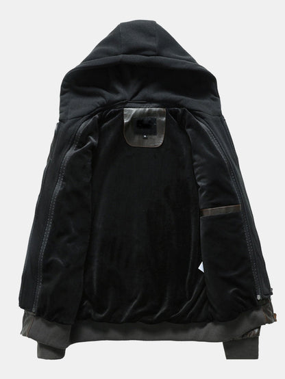 2 In 1 PU Leather Jacket With Detachable Hood