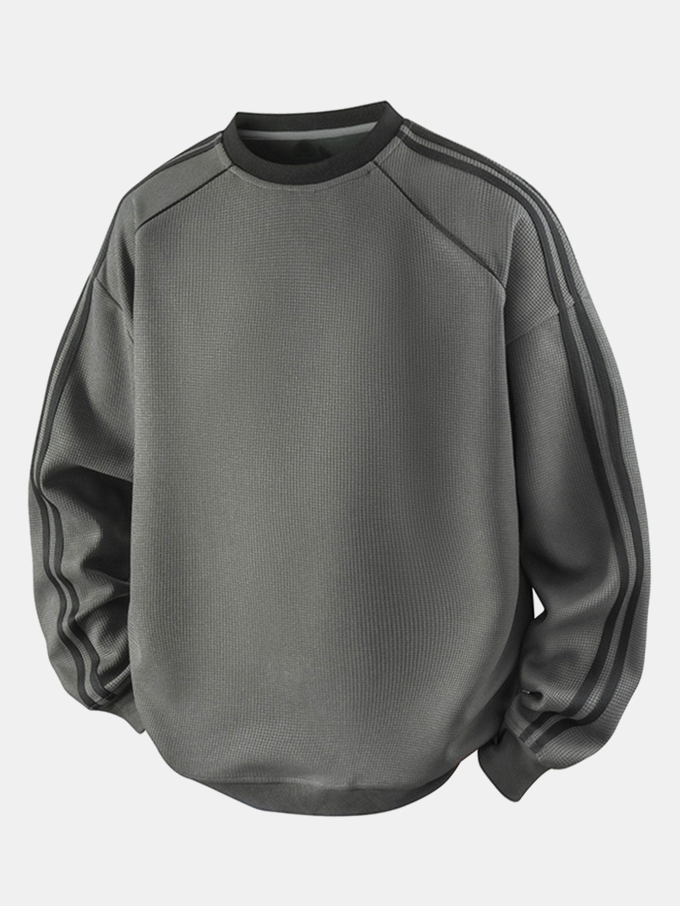 Relax Fit Stripe Waffle Crew Neck Sweatshirt