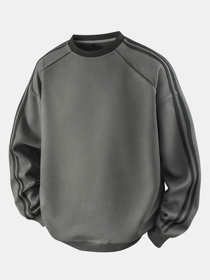 Relax Fit Stripe Waffle Crew Neck Sweatshirt