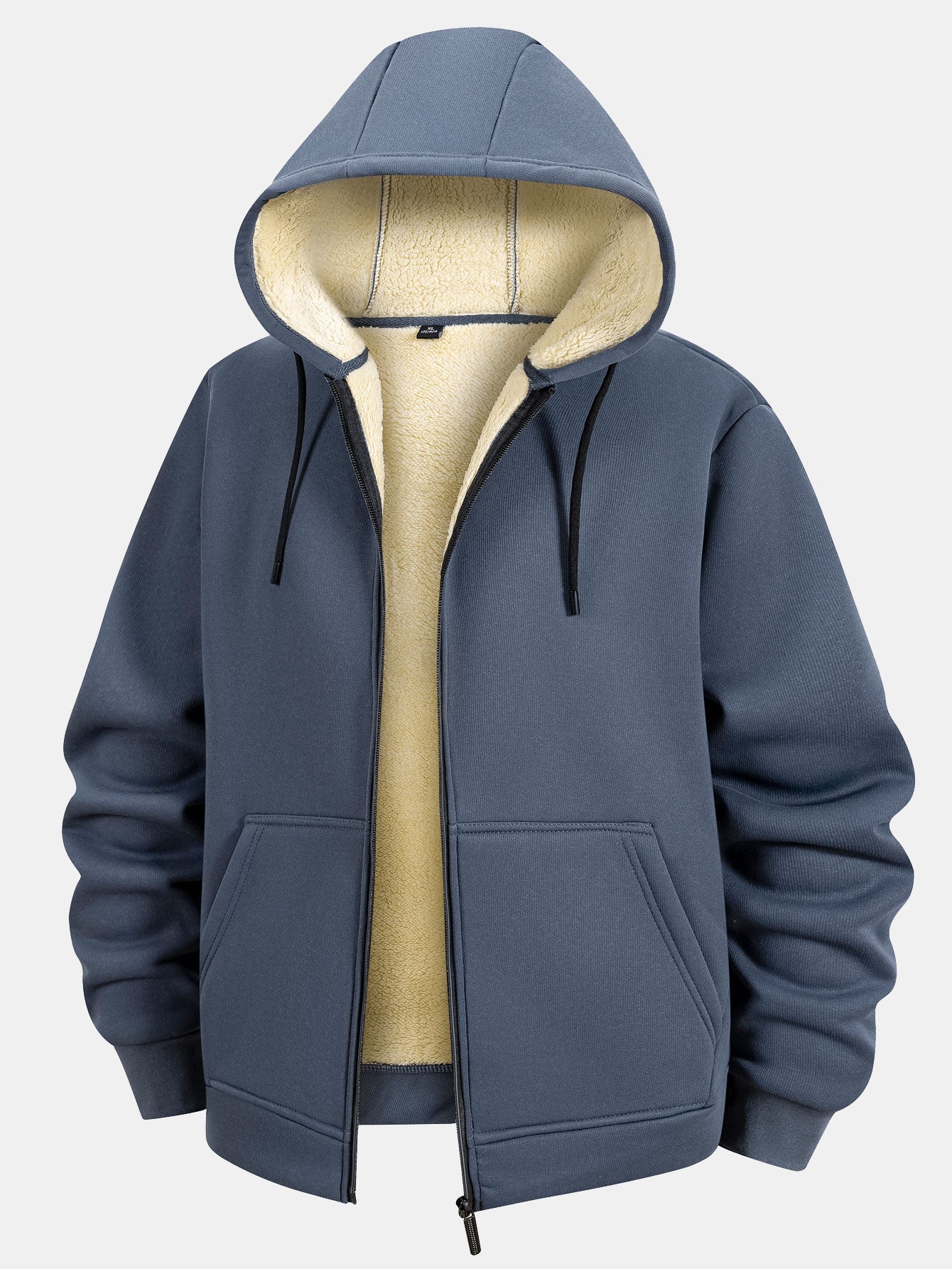 Teddy Lined Zipper Kangaroo Pocket Hoodie