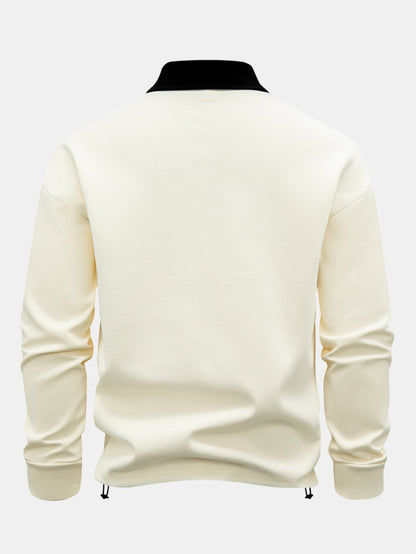 Contrast Zipper Polo Collar Sweatshirt.
