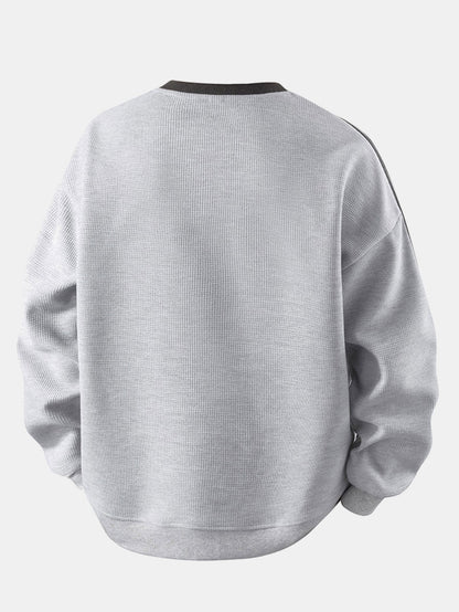 Relax Fit Stripe Waffle Crew Neck Sweatshirt