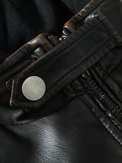 2 In 1 PU Leather Jacket With Detachable Hood