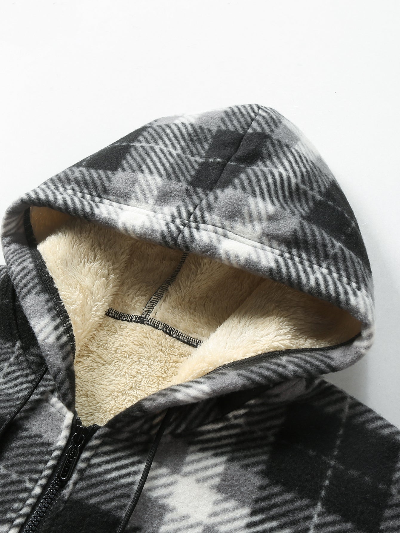 Teddy Lined Flannel Zip Hooded Coat