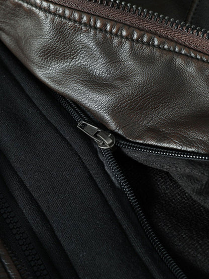 2 In 1 PU Leather Jacket With Detachable Hood