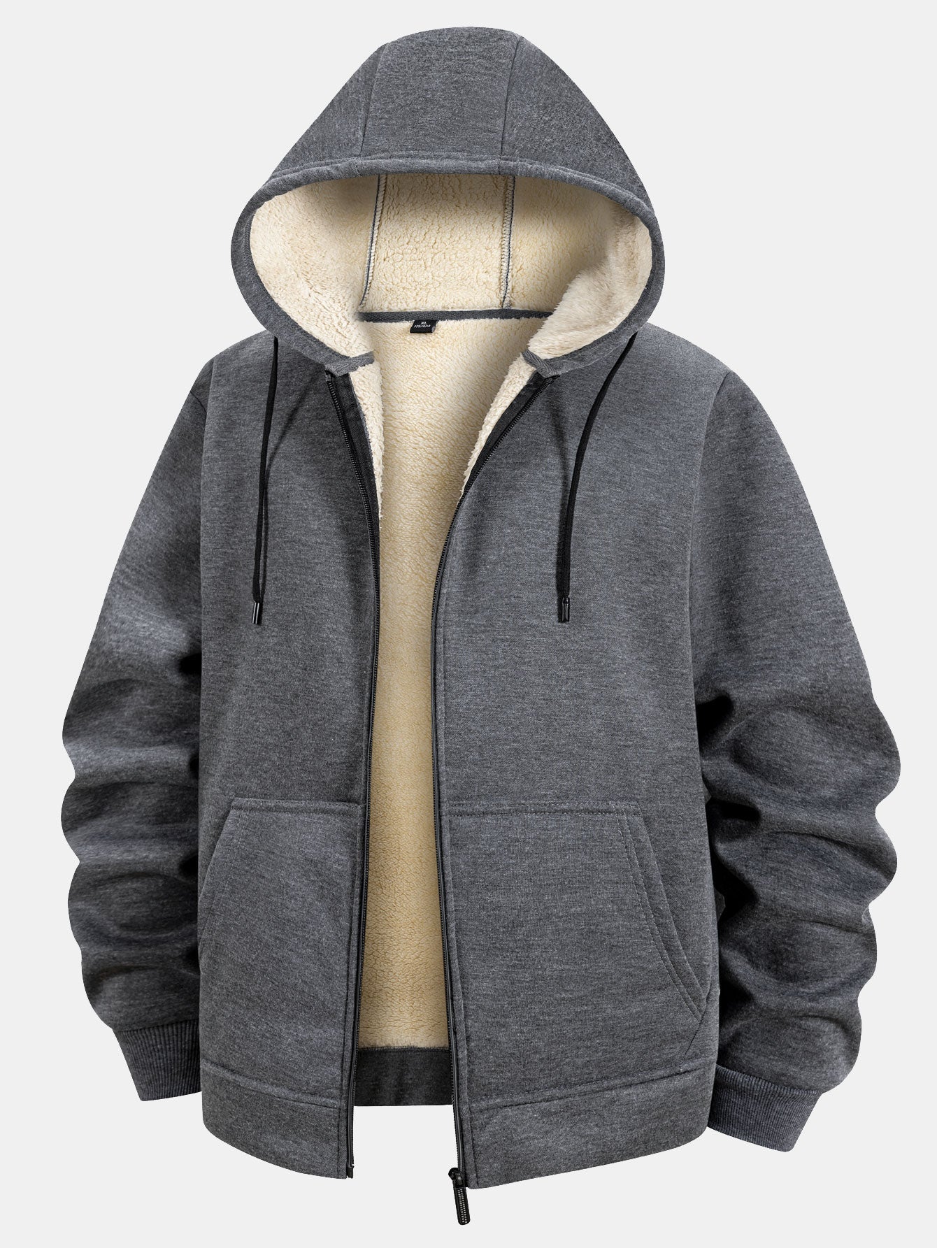 Teddy Lined Zipper Kangaroo Pocket Hoodie