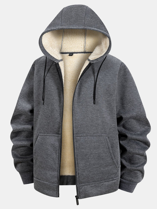 Teddy Lined Zipper Kangaroo Pocket Hoodie
