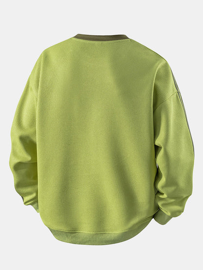 Relax Fit Stripe Waffle Crew Neck Sweatshirt