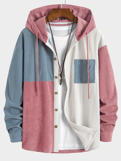 Relax Fit Colorblock Corduroy Hooded Shirt