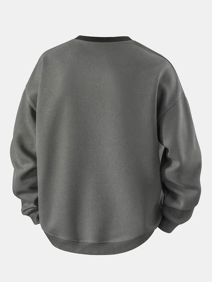 Relax Fit Stripe Waffle Crew Neck Sweatshirt