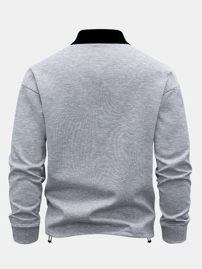 Contrast Zipper Polo Collar Sweatshirt.