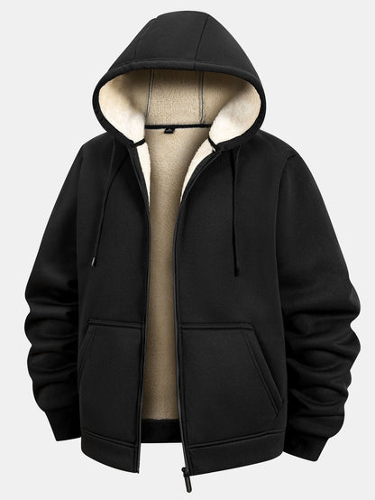 Teddy Lined Zipper Kangaroo Pocket Hoodie