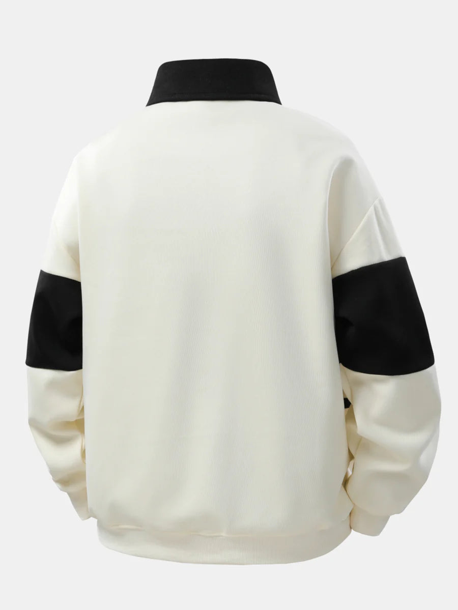 Relax Fit Color Block Patchwork Polo Sweatshirt
