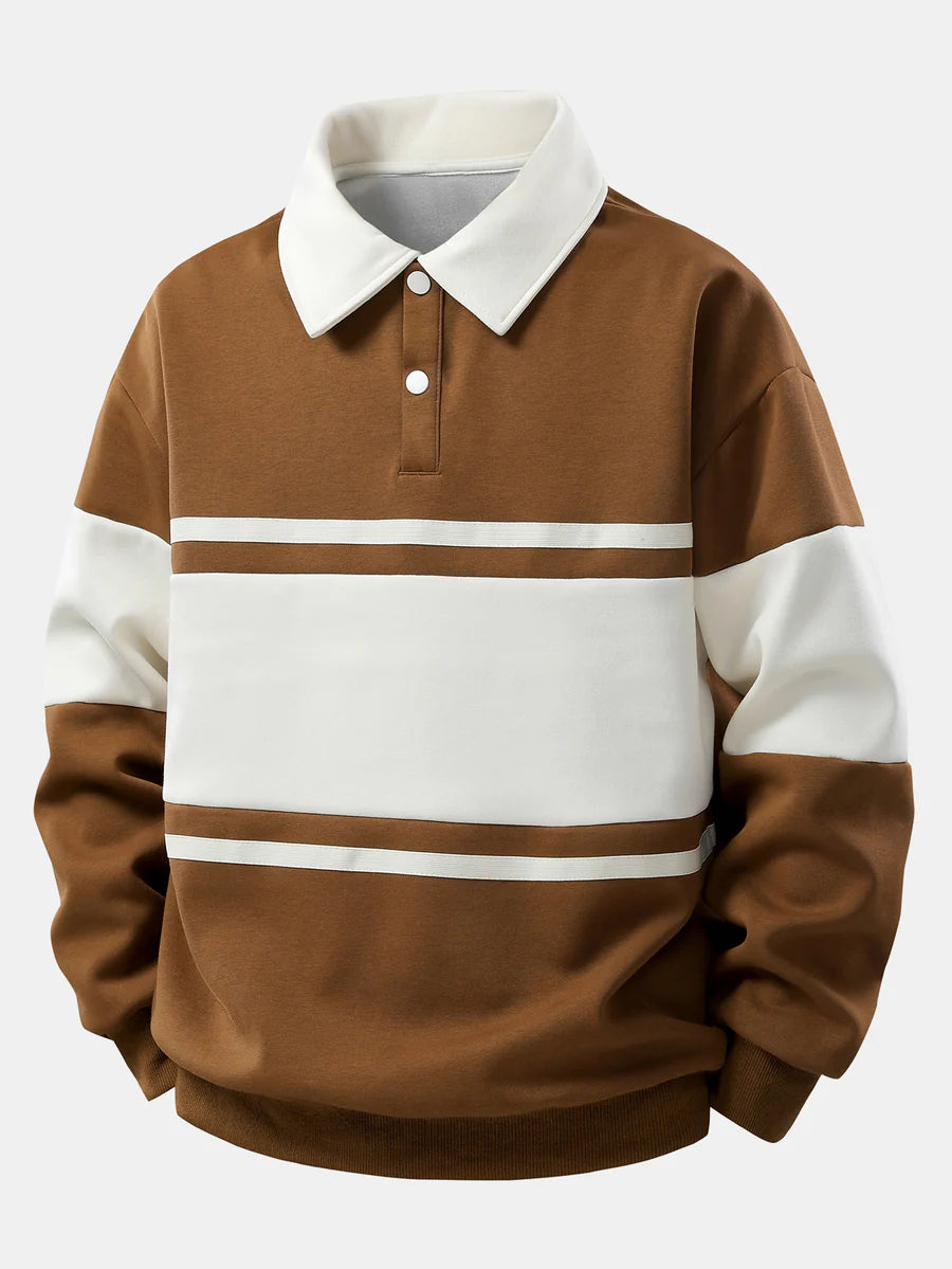 Relax Fit Color Block Patchwork Polo Sweatshirt