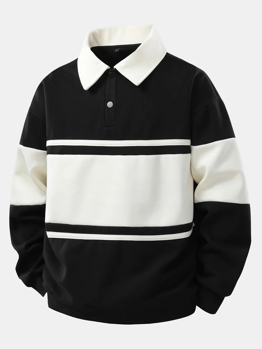 Relax Fit Color Block Patchwork Polo Sweatshirt