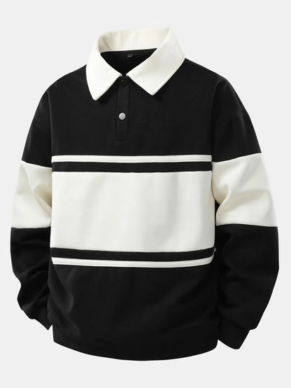 Relax Fit Color Block Patchwork Polo Sweatshirt