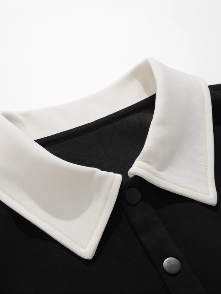 Relax Fit Color Block Patchwork Polo Sweatshirt