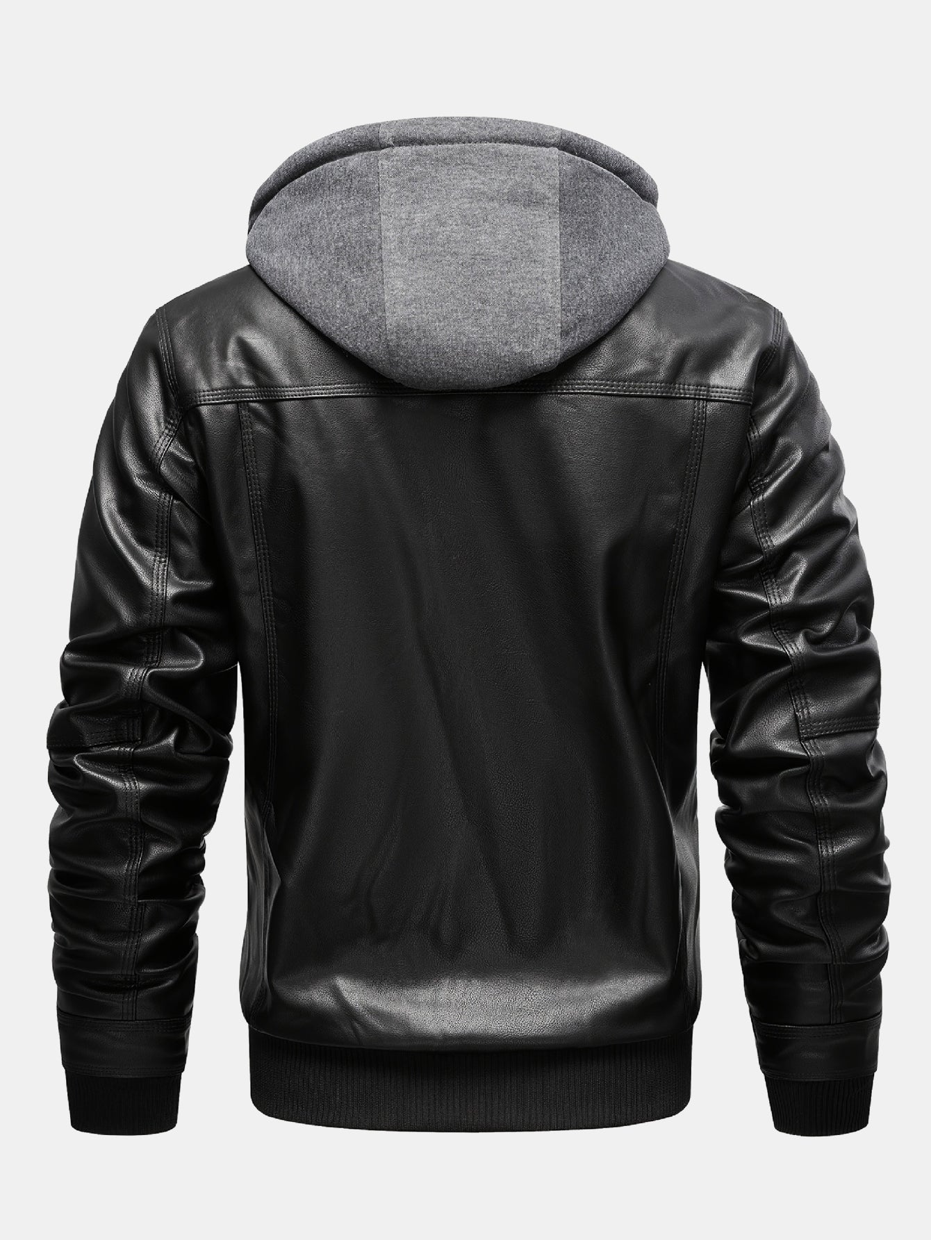 2 In 1 PU Leather Jacket With Detachable Hood