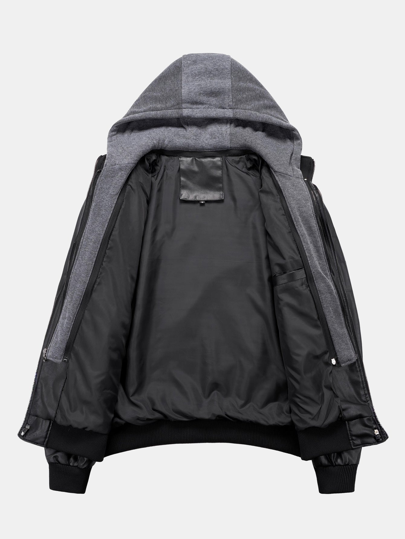 2 In 1 PU Leather Jacket With Detachable Hood