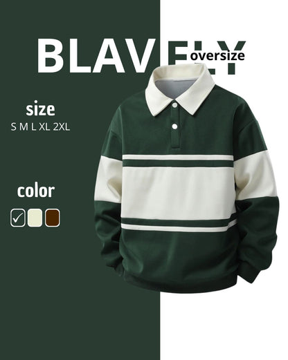 Relax Fit Color Block Patchwork Polo Sweatshirt