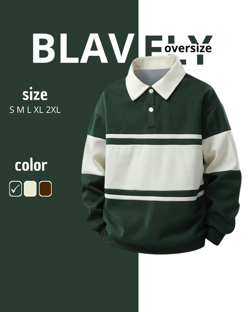 Relax Fit Color Block Patchwork Polo Sweatshirt