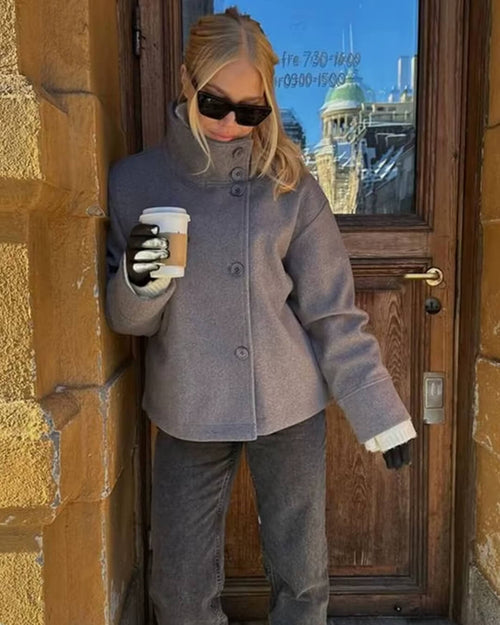 Isabella Elegant Jacket with Stand Collar