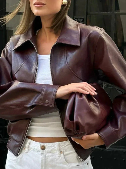 Luciana Leather Jacket Wine Red